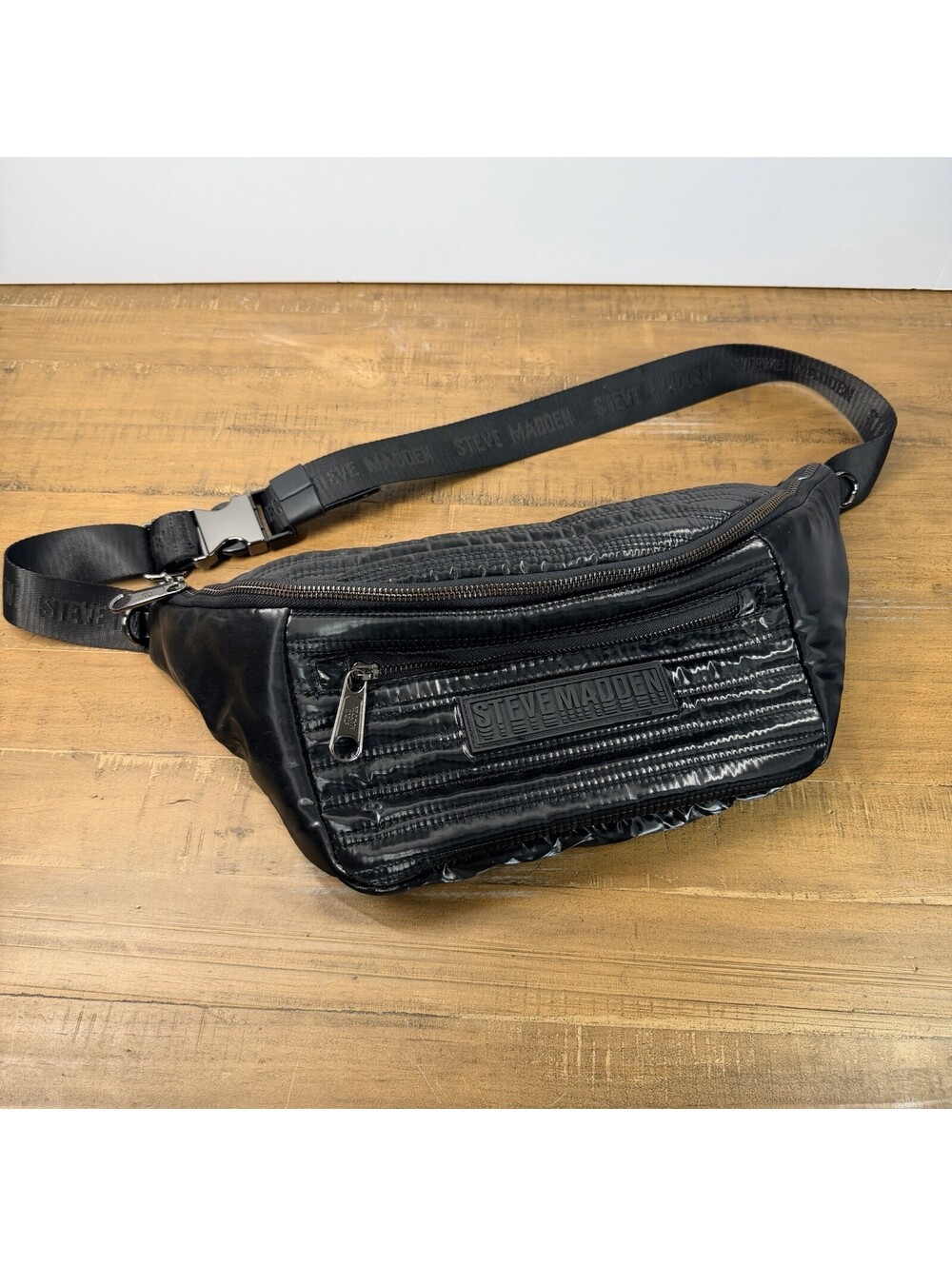 Steve Madden Quilted Belt Bag Fanny Pack Black Large Crossbody Sling